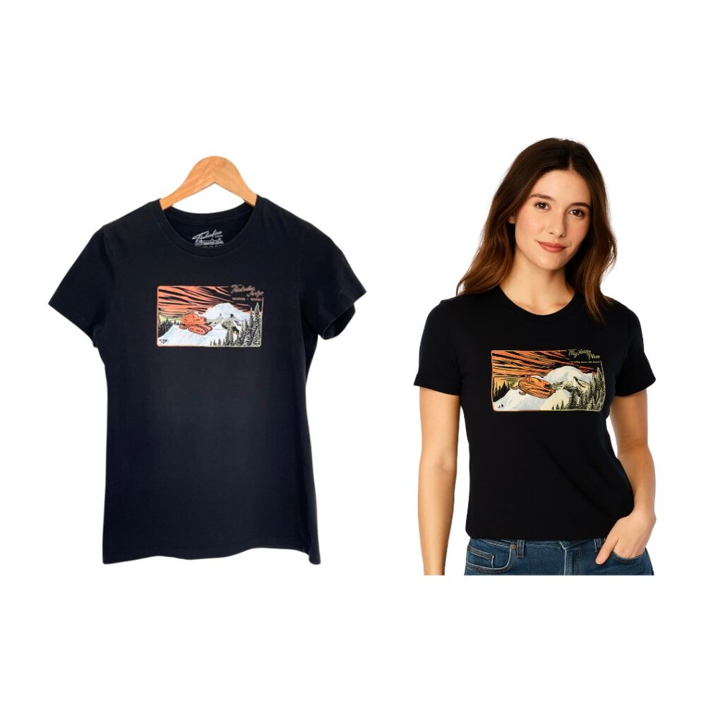 Timberline Lodge T-Shirt Women XS Black Orange Mt. Hood Oregon Ski Snowboarding